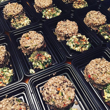 Quinoa Barley Vegetable Risotto with Baked Portobello Spinach and Artichoke - Nourish NB