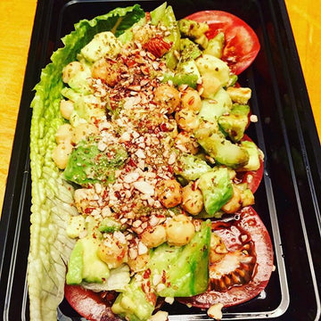 Tomatoes, Avocado, Cucumber, Chickpea and Crushed Nuts Hemp Heart Salad with Herbed Balsamic Dressing - Nourish NB