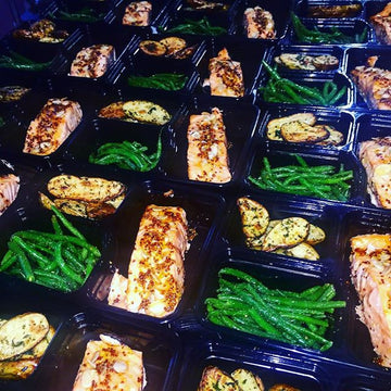Maple grainy almond mustard salmon with roasted potatoes and green beans enhanced by @flavorgod spices - Nourish NB