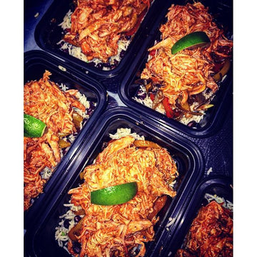 Roasted Achiote Pork w Sautéed Onion & Peppers on Black Bean Mixed Rice - Nourish NB