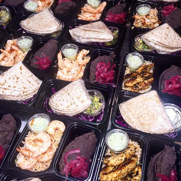 Shrimp or Chx tacos w cilantro cream and guacamole refried beans and cauliflower Mexican rice - Nourish NB