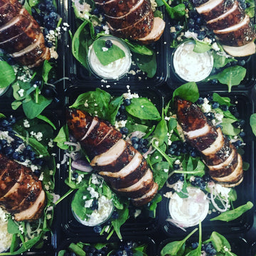 Blueberry & Almond Spinach Feta Salad with Balsamic Glazed Chicken - Nourish NB